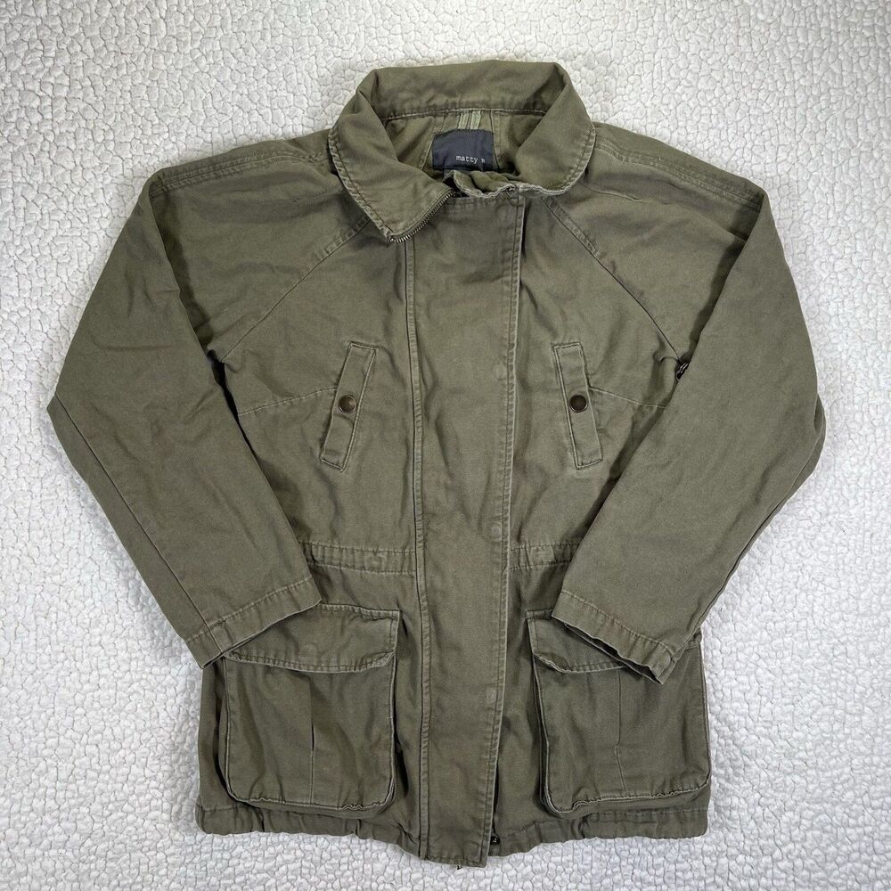 Matty M Womens Utility Field Jacket Green Cotton Size Small Zip Pockets Military